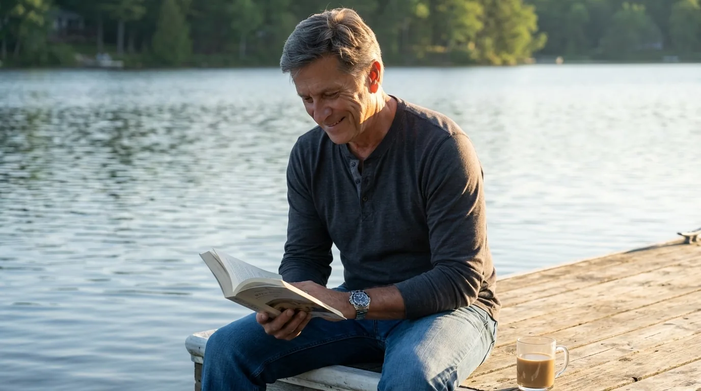 Mike reading at lake